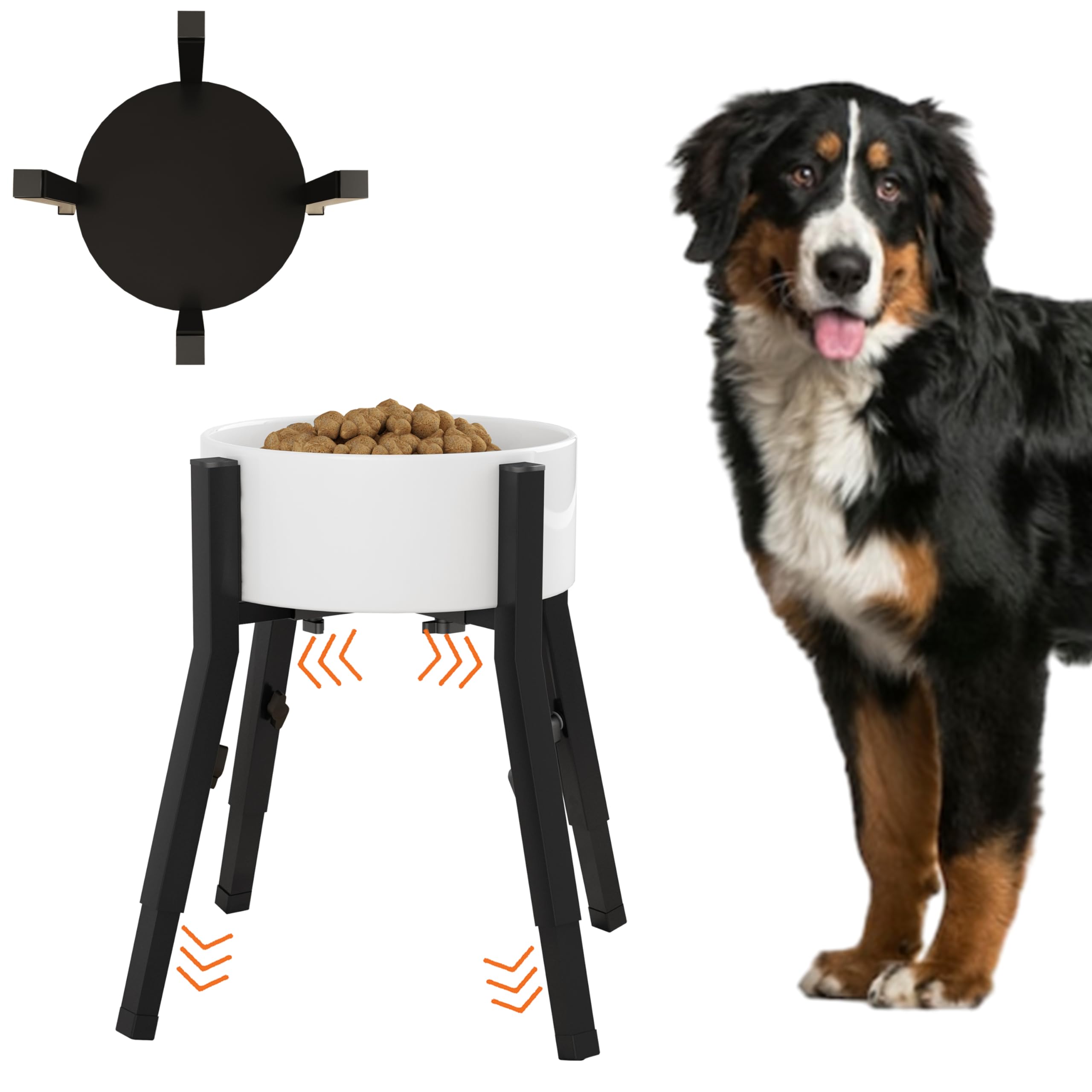 Piskyet Raised Dog Bowl Stand for Large Dogs Adjustable Elevated Dog Bowl Fits 6-10" Bowls, Height Adjustable to 7.6-15" Tall,Single Food and Water Stand Feeder(Bowl not Included)