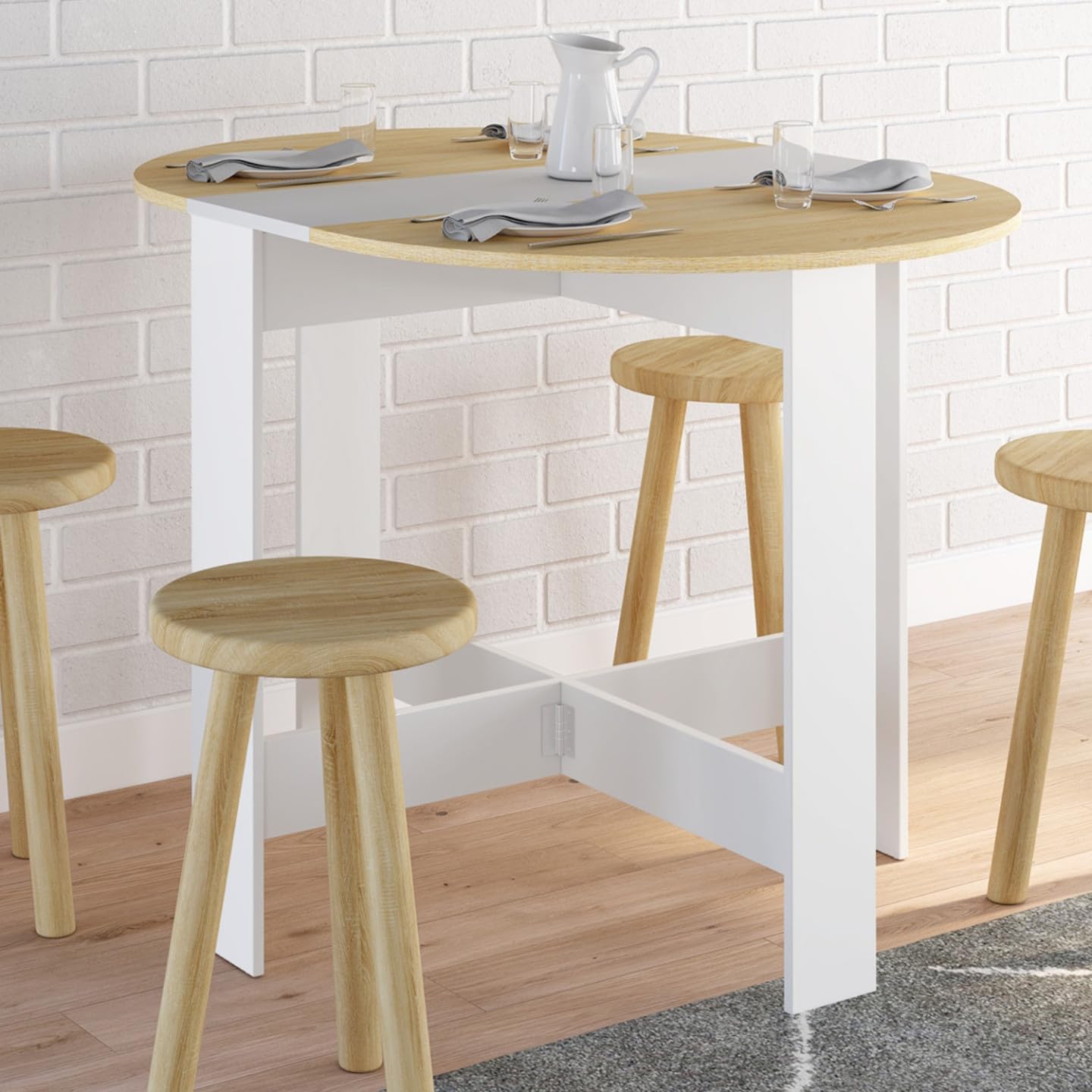IDMarket - Table Console Pliable Ronde EDI 2-4 Personnes 103 x 76 cm