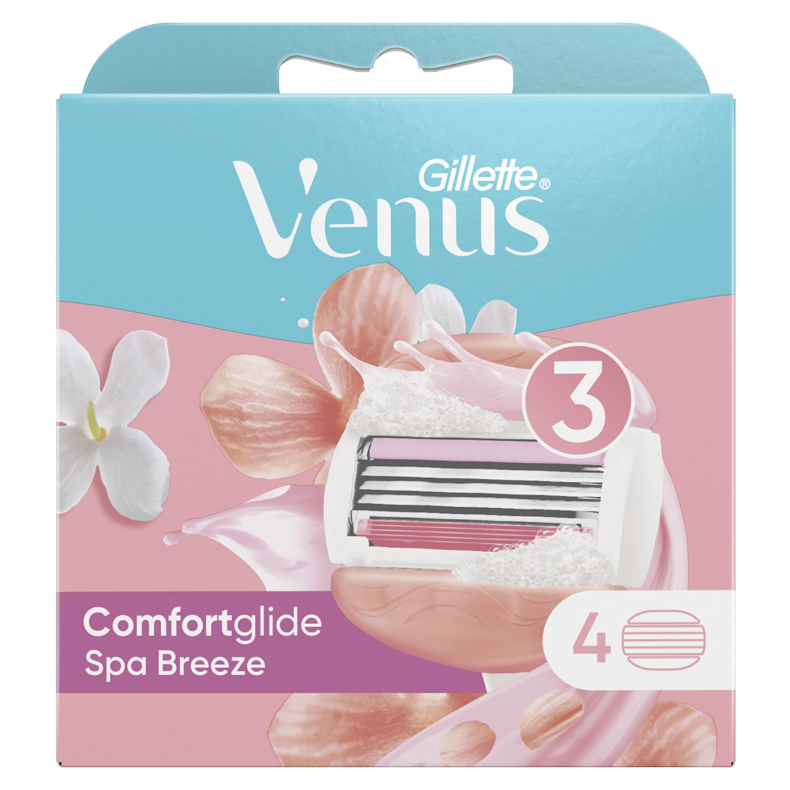 Gillette VenusComfortglide Spa Breeze Women's Razor Blade Refills, Pack of 4, 3 Built-in Blades for a Smooth, Close Shave That Lasts