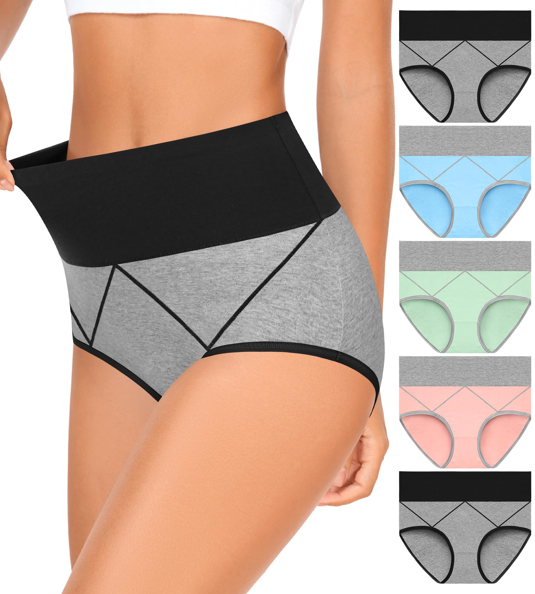 MISSWHOWomens High Waisted Cotton Underwear Full Coverage Soft Double-Layer Waistedband Panties (Regular & Plus Size)