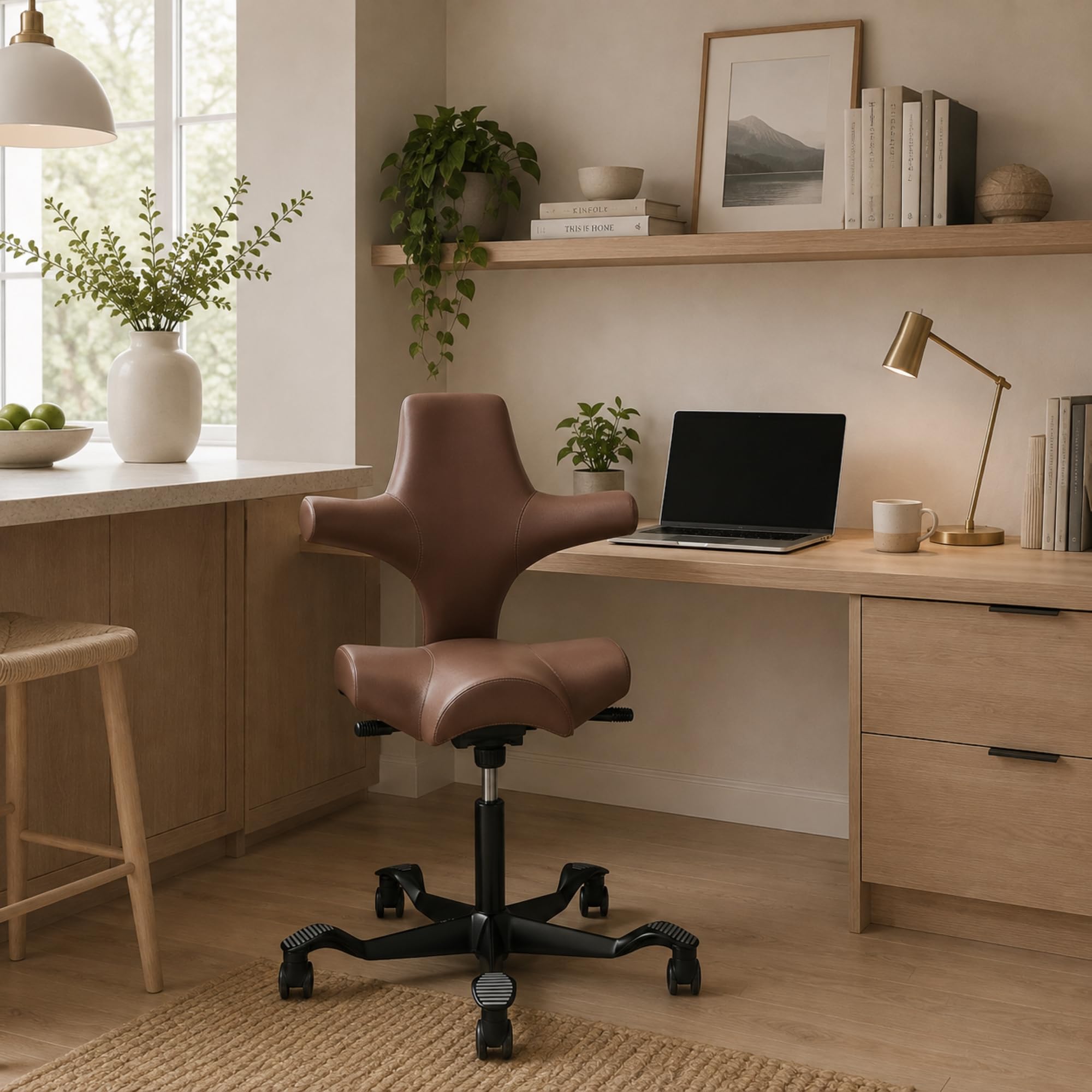 HAG Capisco Standard Chair-Black Frame-Upholstered Brown Mahogany Vinyl