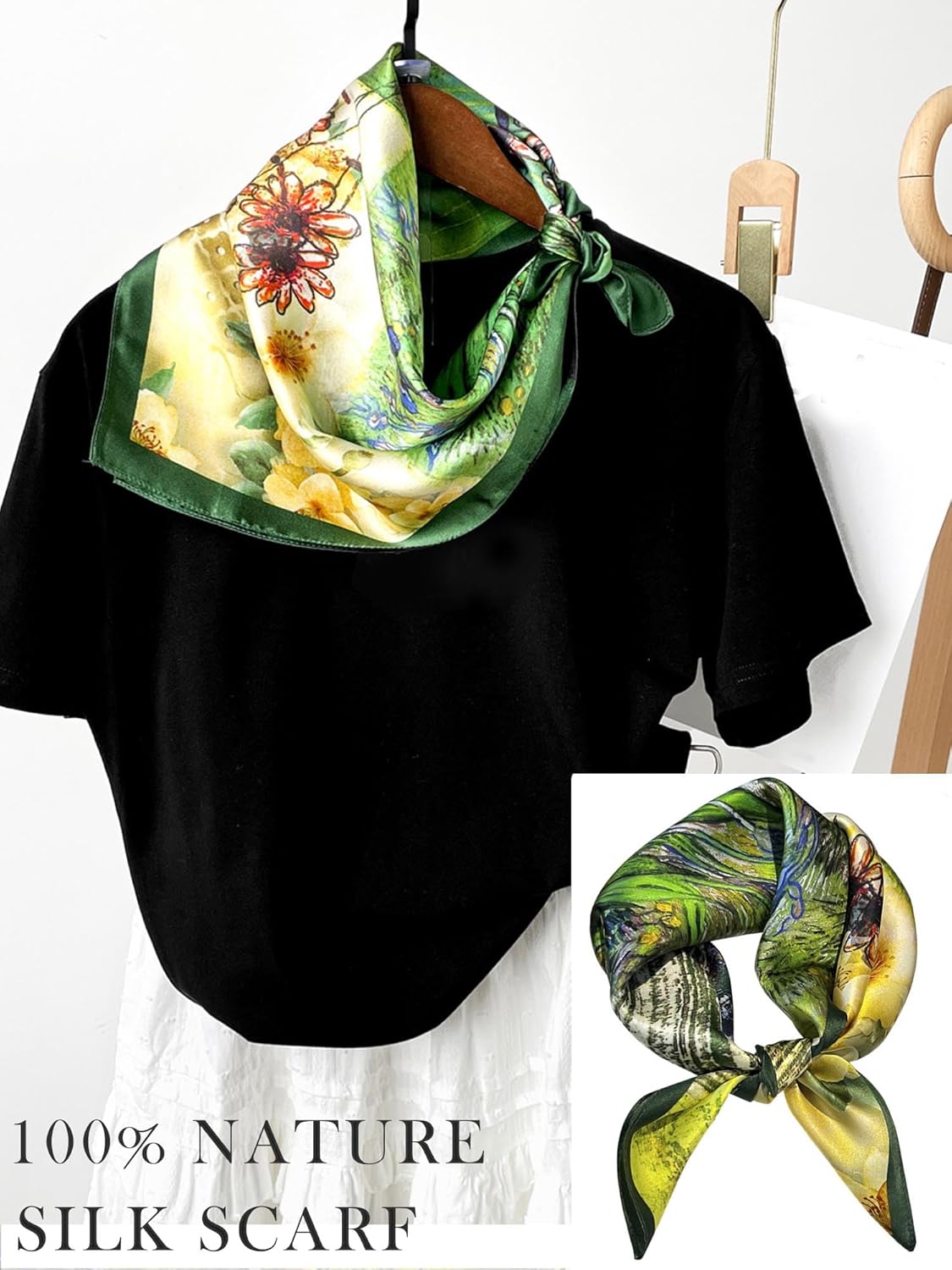 100% Mulberry Silk Scarf for Women Hair Lightweight Square Neckerchief Wrap For Head Scarves 21" - Image 6