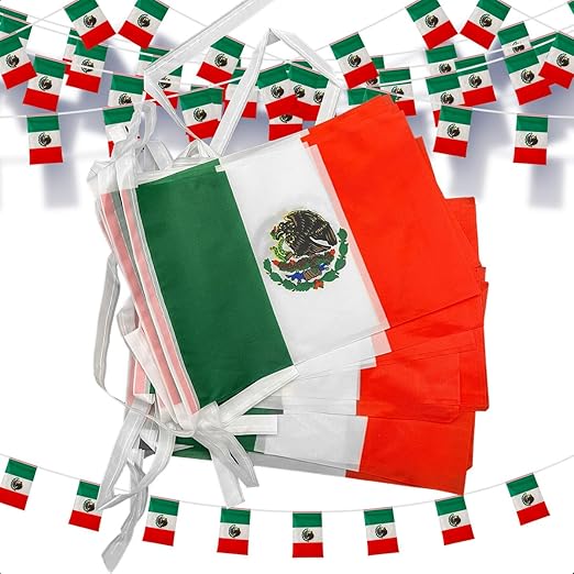 Banderín colgante 20 banderas mexicanas 7 metros decoración 15 septiembre fiestas patrias resistente UV