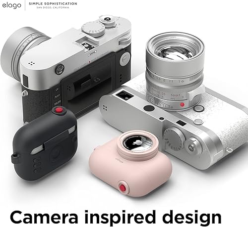 Miniatura 7 de elago Funda instantánea compatible con Apple AirPods Pro, compatible con AirTag [rosa arena], bonito diseño clásico de cámara, funda localizadora,