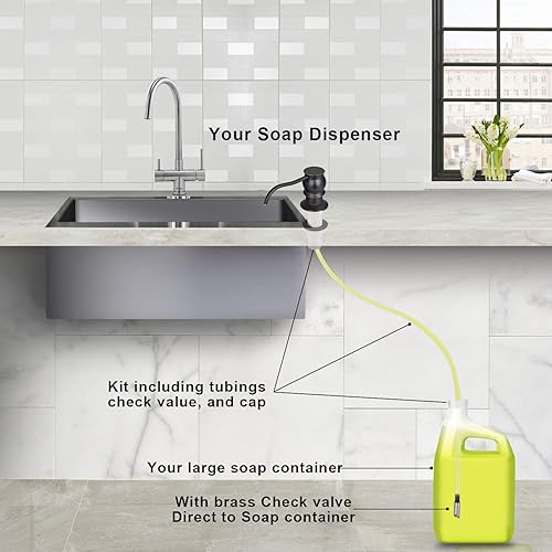 Miniatura 5 de SAMODRA Dispensador de jabón para fregadero de cocina, cabezal de bomba de latón con acabado de bronce aceitado, diseño integrado con tubo de