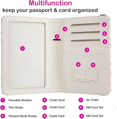 Miniatura 2 de Soporte para pasaporte para mujer, cartera de viaje con bloqueo RFID, funda de cuero para tarjetas, organizador de documentos de viaje, tarjetero de