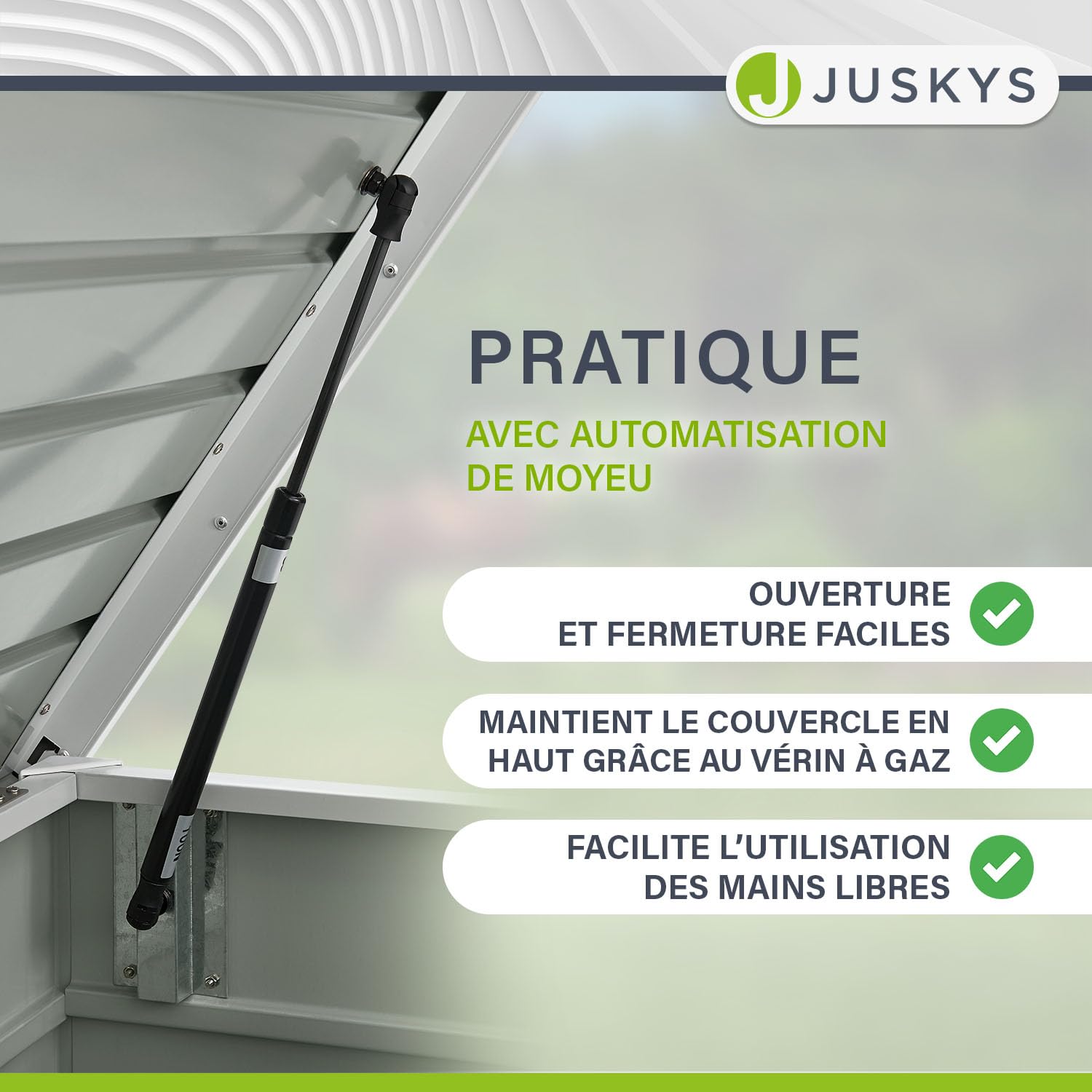 Juskys Boîte de rangement en métal Limani 380 L étanche verrouillable jardin blanc