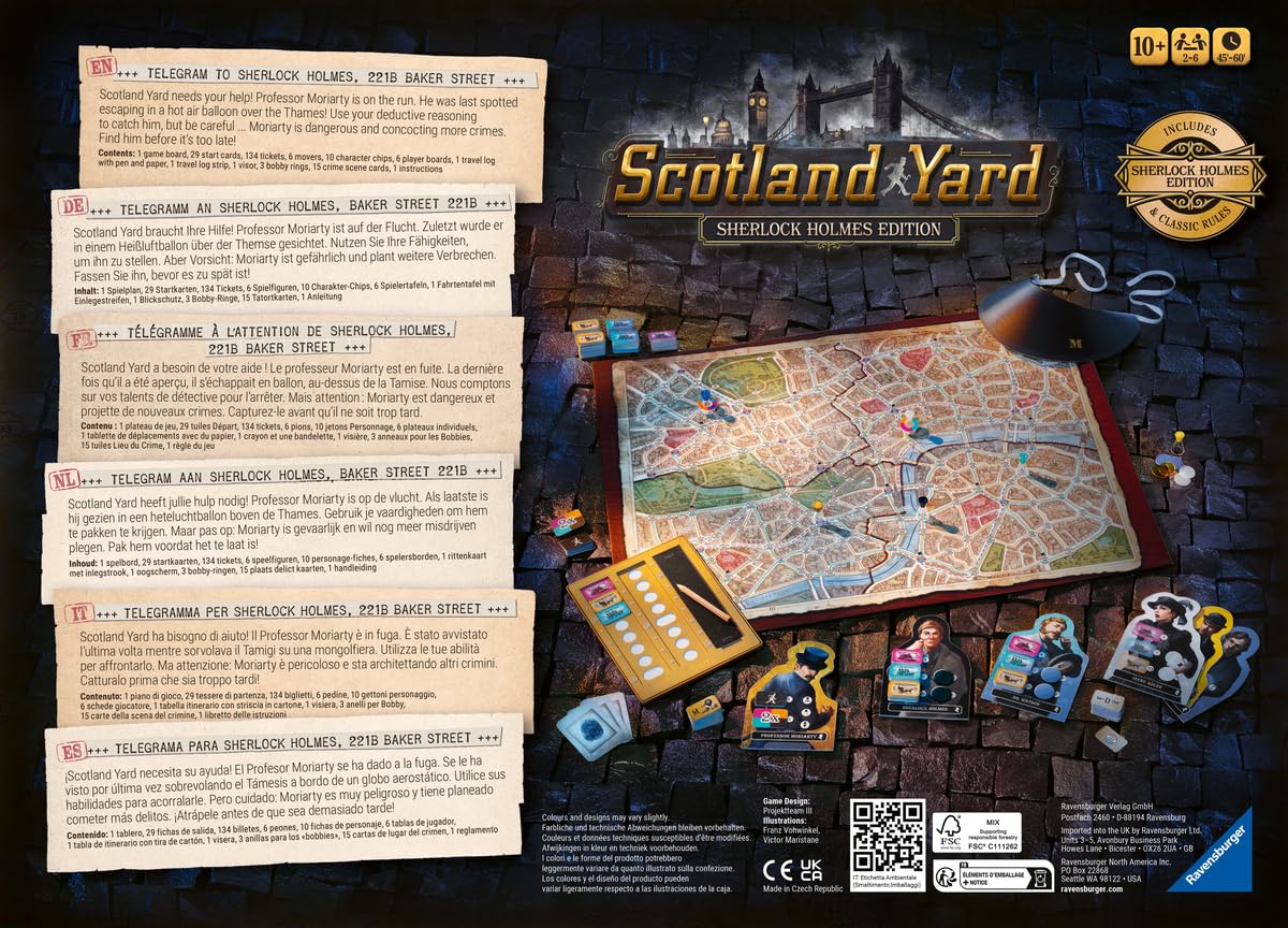 Ravensburger - Scotland Yard Sherlock, Gioco da tavolo 10+, 2-6 giocatori