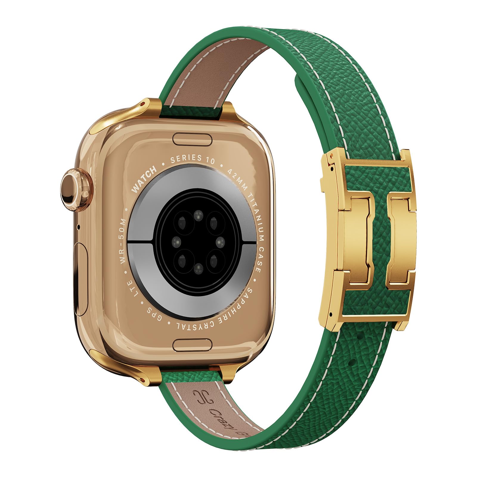 Bracelet fin en cuir compatible avec l'Apple Watch brevetée avec boucle H