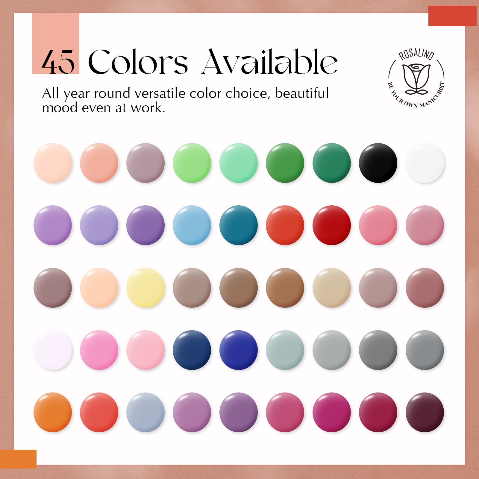 ROSALIND Vernis à Ongles Gels Semi Permanent 48 Pcs, 45 Couleurs + 1Base ＋1 Top Coat Brillant ＋1 Top Coat Matte, Lot Mini Nu Gris Vert Violet UV LED