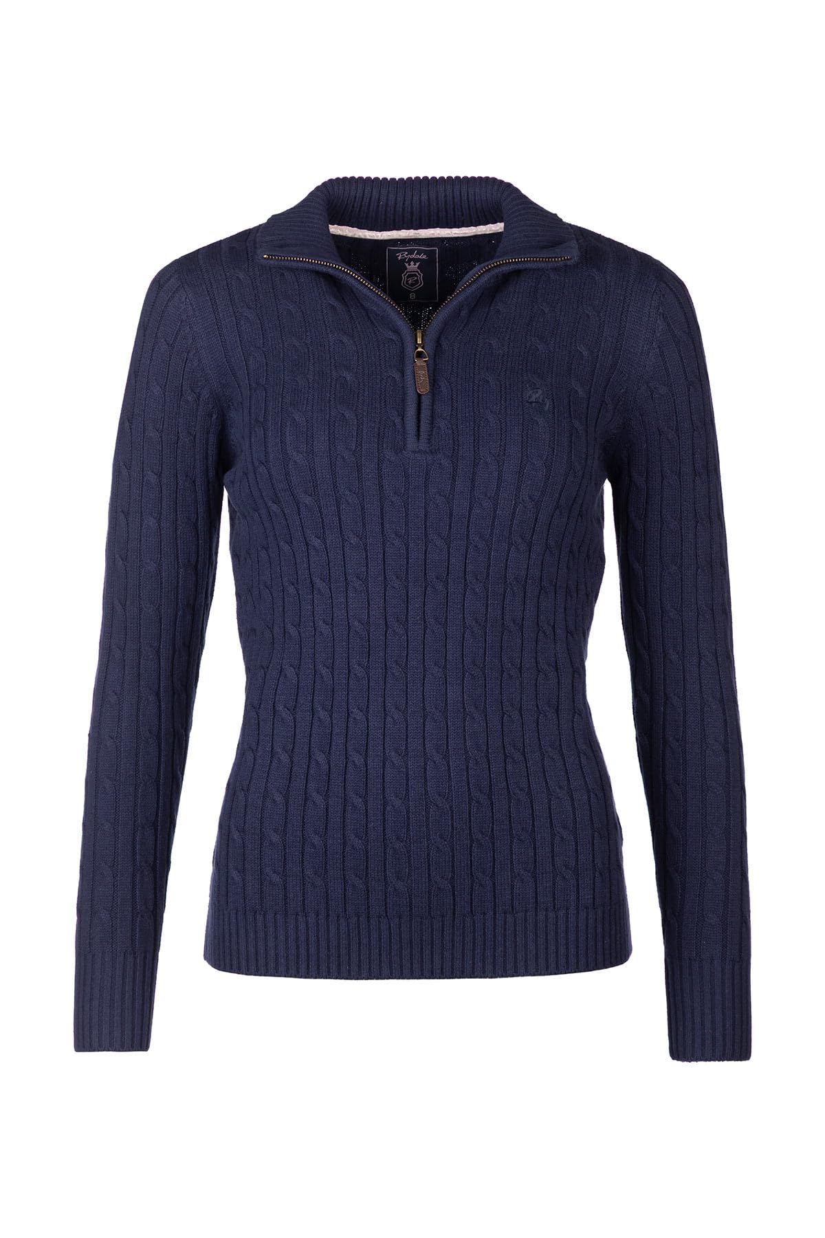 Rydale Women's Navy Quarter Zip Cable Knit Jumper Chunky Knitted Sweater Long Sleeve Pullover Half Zip V Neck Jumpers (Uk, Numeric, 12, Regular, Regular, )