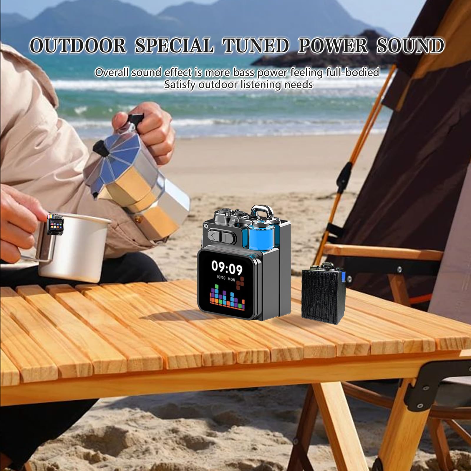 bosta Altavoz Bluetooth portátil con pantalla táctil, emparejamiento estéreo inalámbrico, mini altavoz resistente de viaje al aire libre, aspecto salvaje de metal, para viajes, hogar, ducha, fiesta