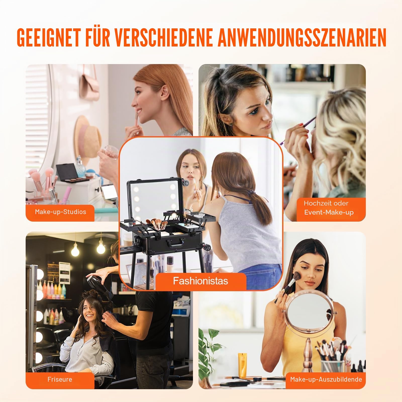 VEVOR Kosmetikkoffer 1030 x 510 x 1360 mm Schminktasche ABS + MDF-Platte + Aluminiumrahmen Schminkkoffer Make-Up Koffer Ideal für Friseur-, Make-up-Studios, Hochzeits- oder Event-Make-up