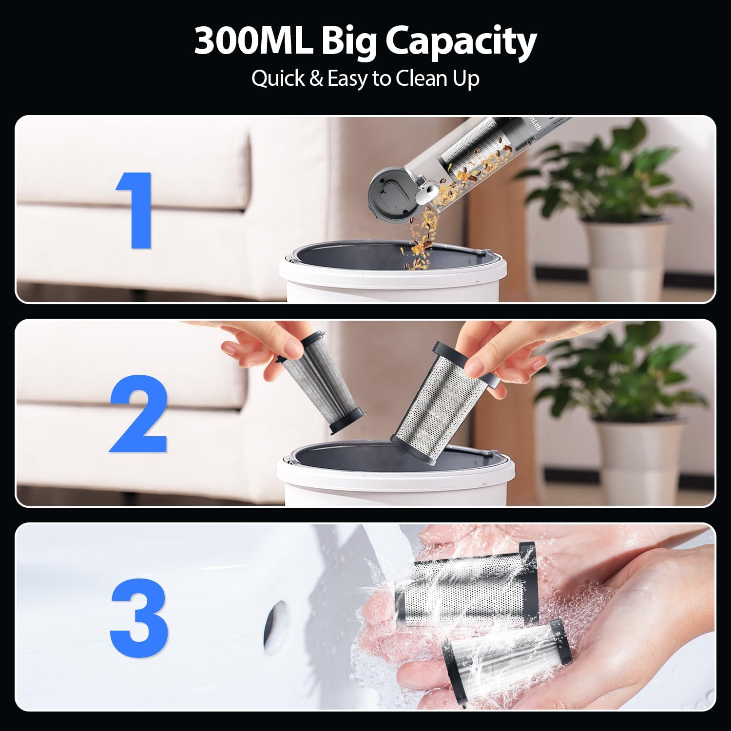 Handheld Vacuum Cordless 25000Pa Car Vacuum 3-in-1 Handheld Vacuum, Includes Smart Display and Charging Base Hand Vac Cordless Rechargeable One-Touch Empty for Home/Pet/Car (​Silver)