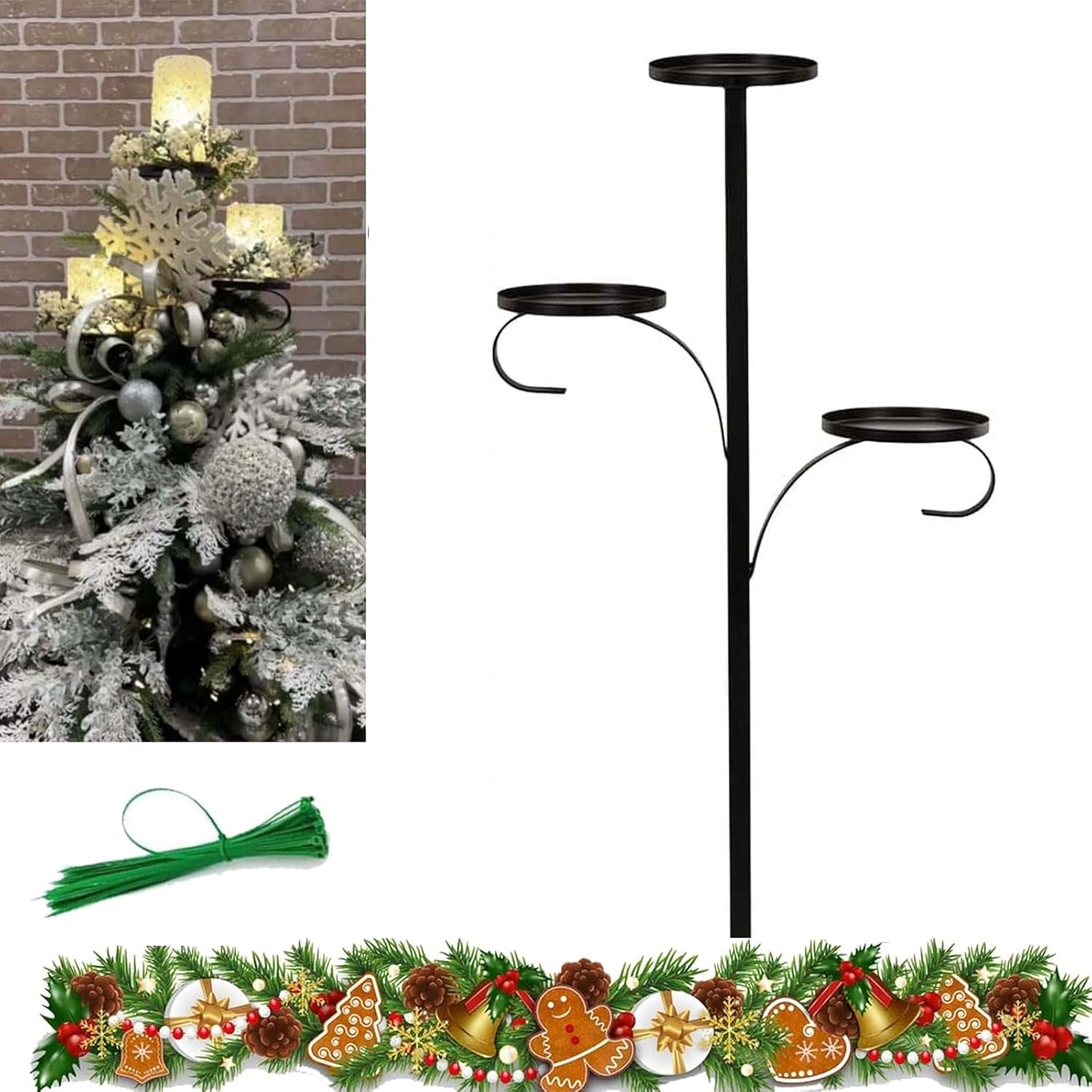 Black Triple Tree Topper Candle Holder, Candelabra Tree
