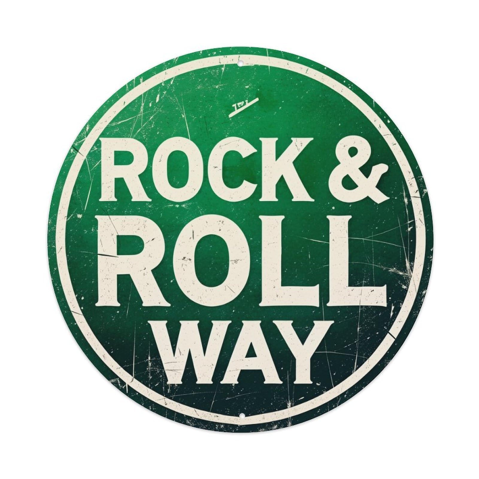 Rock And Roll Way Sign Round Tin Sign Vintage Metal Sign Home Bar Garden Indoor & Outdoor Wall Decor Retro Metal Poster 8x8 Inch