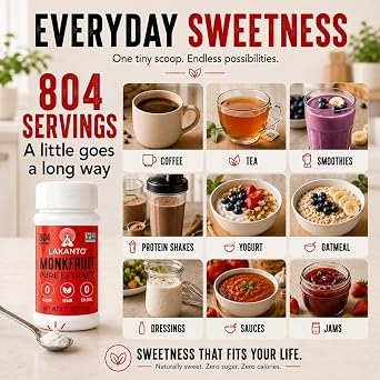 Lakanto Pure Monk Fruit Sweetener Extract Powder - Erythritol Free, High Purity MV50, Mogroside 50, Great for Coffee, Tea, Smoothies, Desserts, Jams, Cereal, Dressings, Sauces (0.71 oz - Pack of 1)