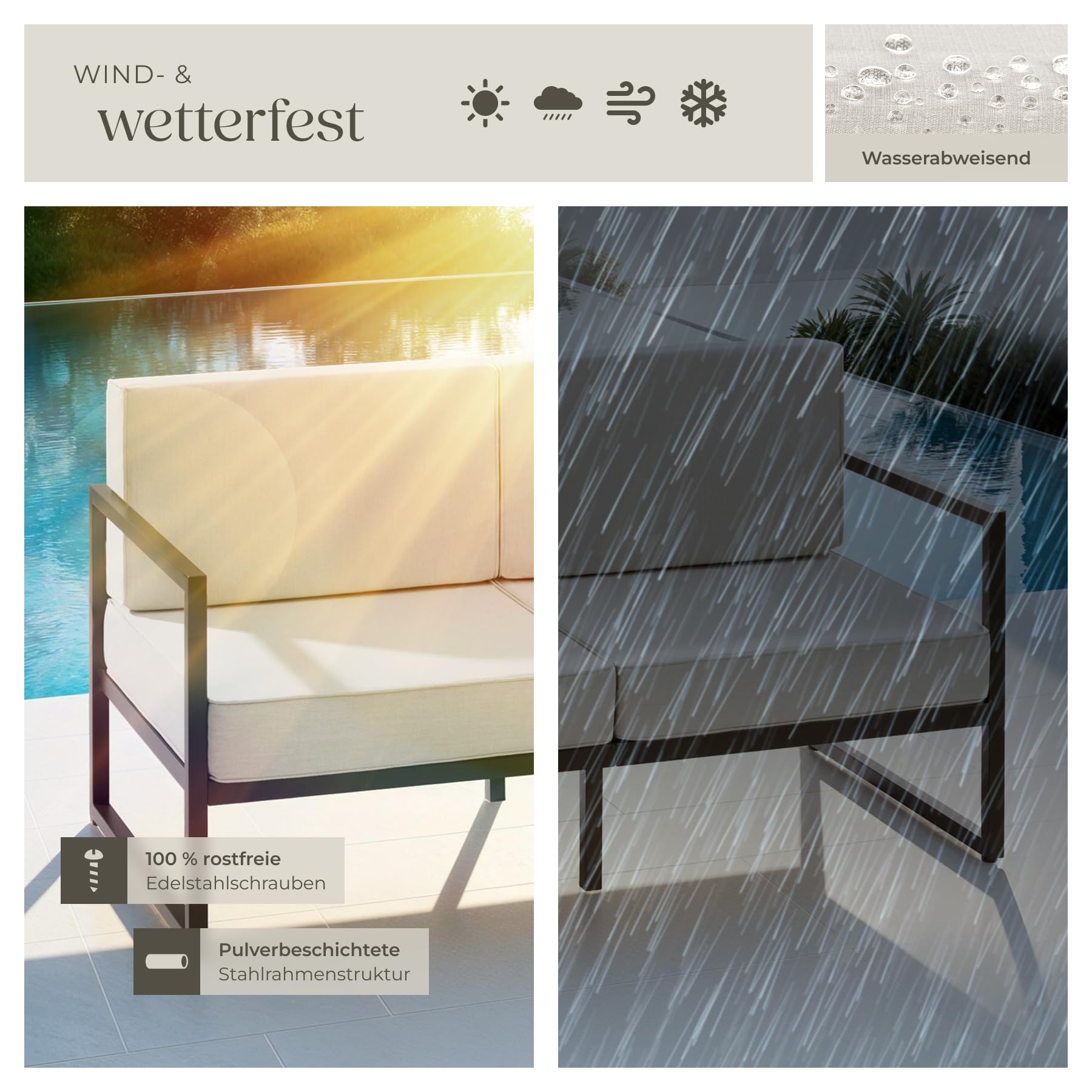 tectake® Garten Lounge Sofa 2 Sitzer, Couch, Gartenmöbel, Balkonmöbel, Terrassenmöbel, Wintergarten Lounge Möbel Outdoor, Gartenbank wetterfest, Sitzbank mit Lehne, Gartenlounge - 2 Sitzplätze