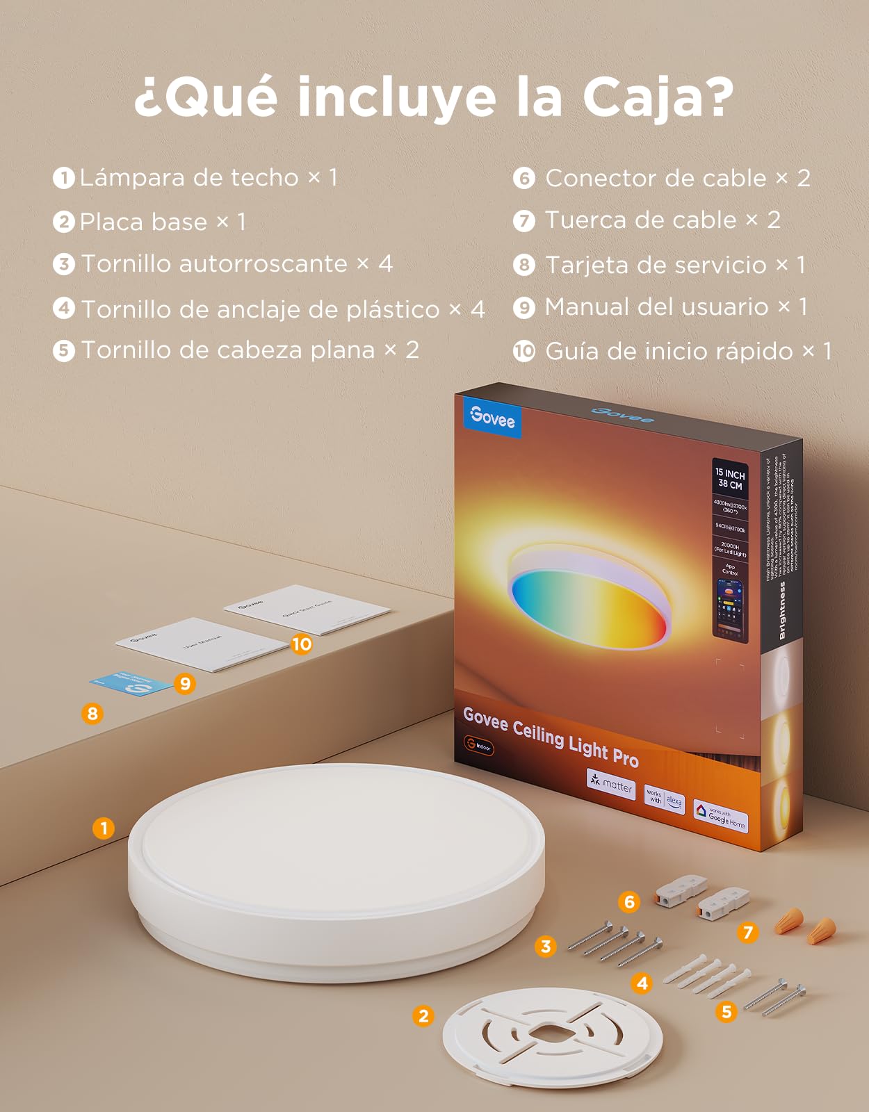 Govee Plafon LED Techo RGBIC 38cm, Lámpara Techo Inteligente 4300lm, 48,5W | Trabajar con Matter, Alexa, Google Assistant, 66+ modos de escena, Luz Interior para Salón, Dormitorio, Cocina, Pasillo