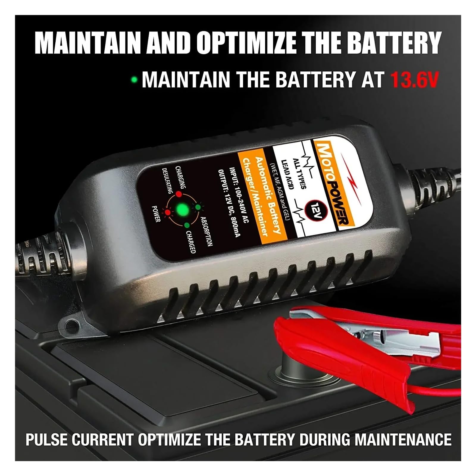 Ładowarka Baterii, 12 V 800 mA Automatyczna ładowarka do akumulatorów samochodowych i motocyklowych Smart Car