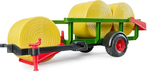 Bruder 02204 - Ramasseuse de balles Rondes avec 3 balles Rondes - Accessoires pour tracteurs, remorques, Ferme, Agriculture, Jouets - 3