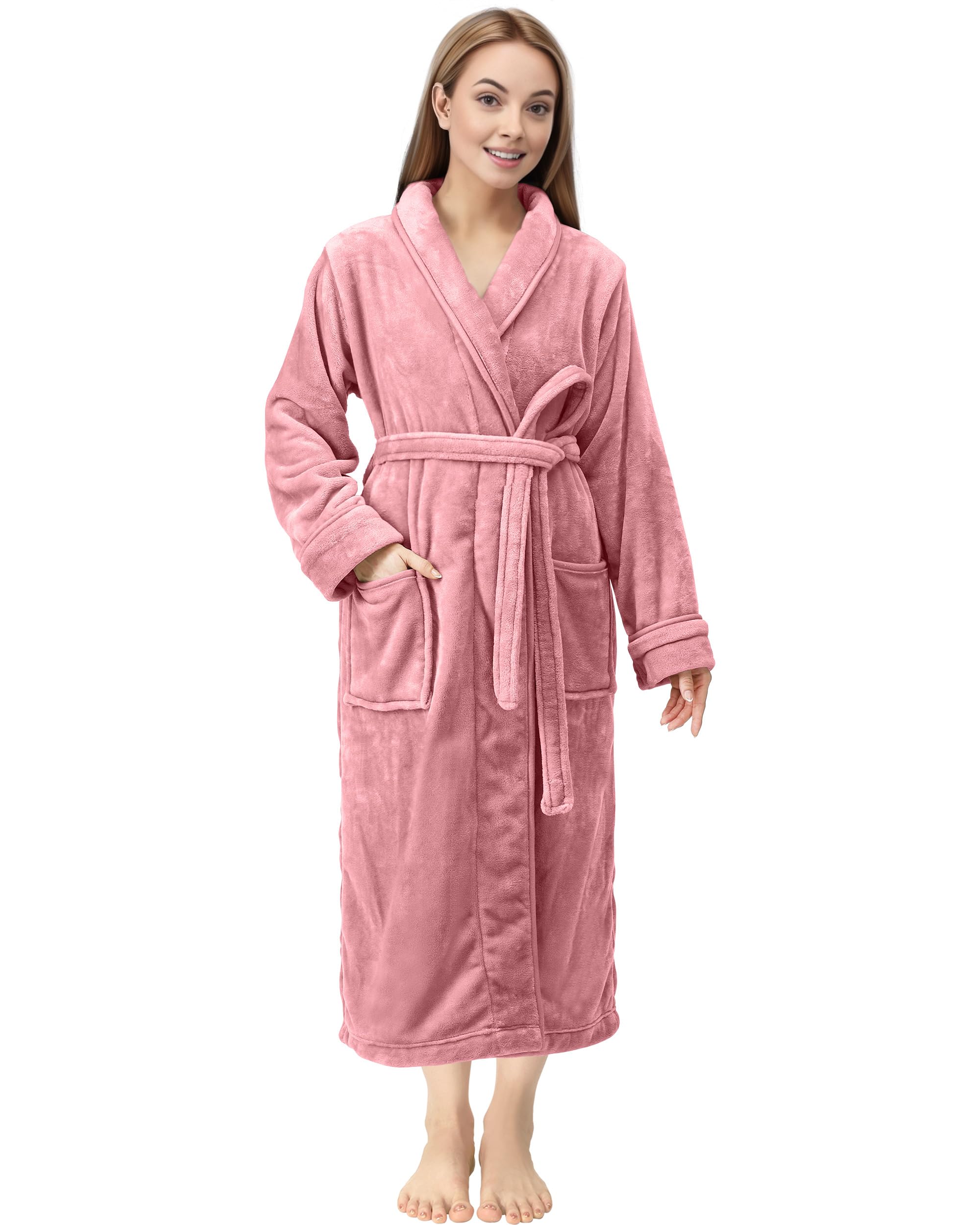 NY Threads Premium Women's Robe Plush Soft Long Bathrobe Warm Fleece Shawl Collar Spa Robe
