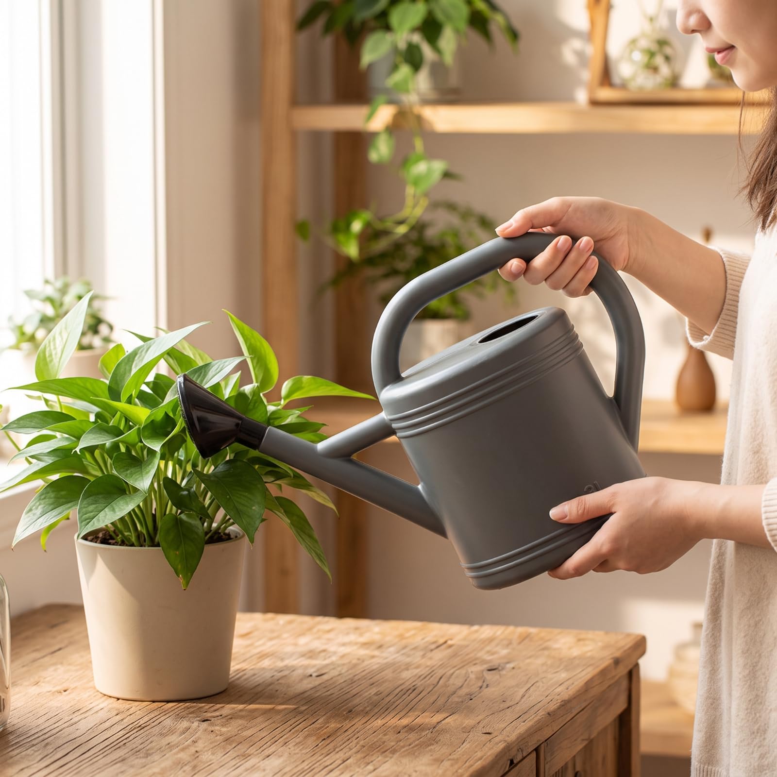Leicht Blumengießkanne mit Tülle, Grün, 8L | Gießkanne mit Brausekopf, stabil, Kunststoffgießkanne, für Garten