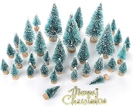 43pcs Artificial Sisal Christmas Tree,Miniature Snow Frost Wooden Bases Mini Pine Tree DIY Craft Christmas Ornaments,Great Decor for Home Birthday Parties Festival Wedding