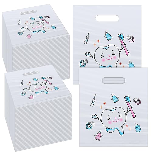 Miniatura 7 de 200 bolsas de plástico para dientes para el cuidado del paciente, bolsas de regalo de plástico dental con asas para higienista dentista, embalaje de