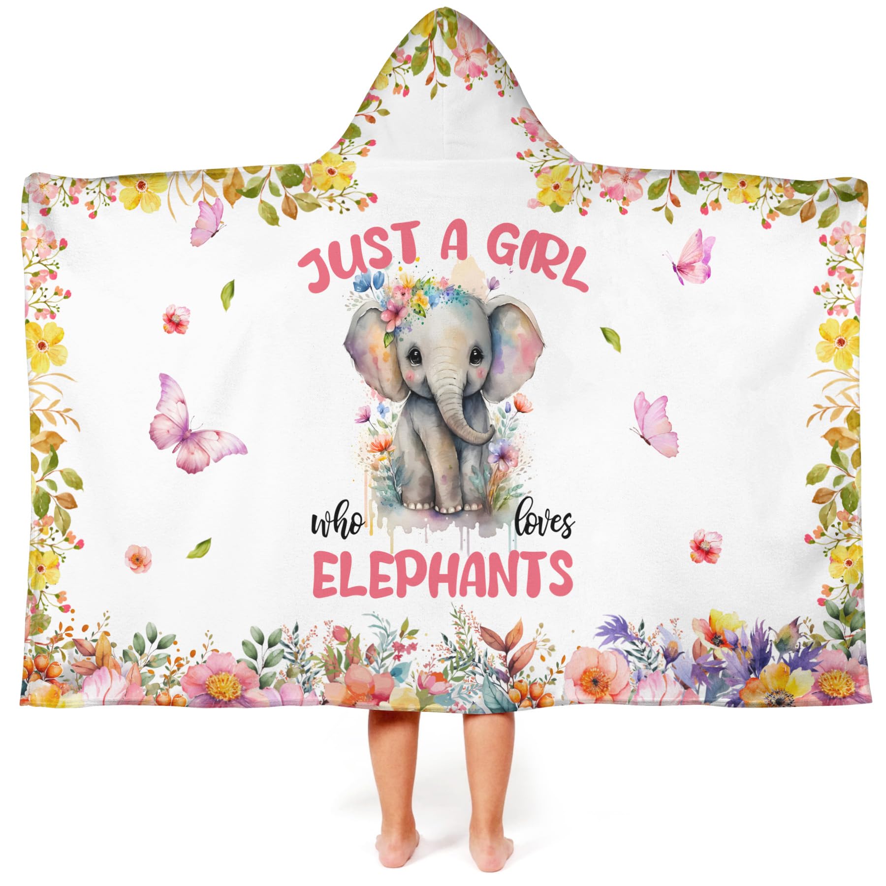 Elephant Hooded Bath Towels for Girls,Soft Cotton Swimming Shower Beach Blanket (Elephant)