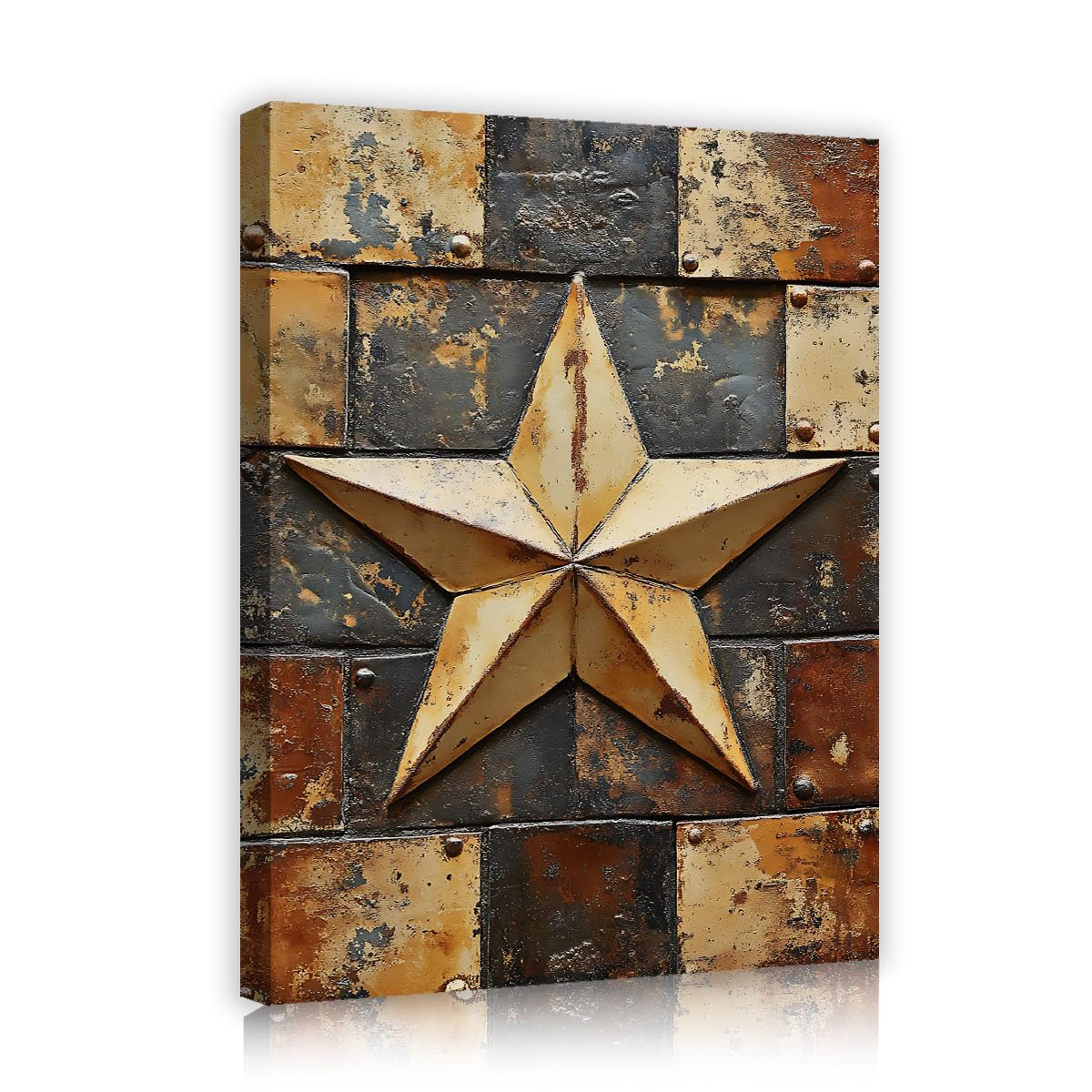 TOANGWALL Rustic Stars Canvas Wall Art Bar Rusty Metal Plates Framed Poster Prints Vintage Industrial Steampunk Painting Artwork for Cafe Decor 80x95cm