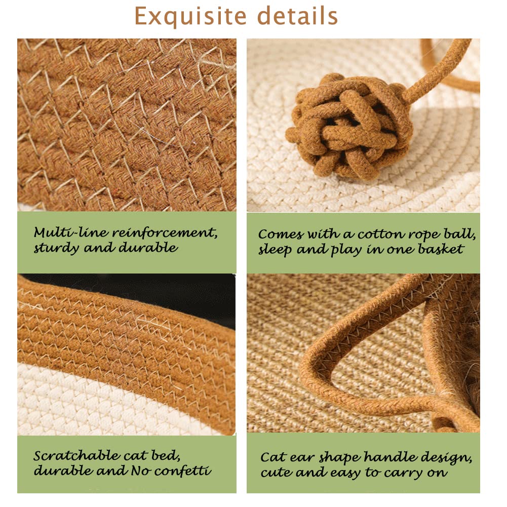Cama de cuerda de algodón tejida a mano para gatos, hamaca plegable para dormir, cesta hecha a mano, natural, rascador para gatitos, estilo lindo con una pelota de cuerda de juego, grande,