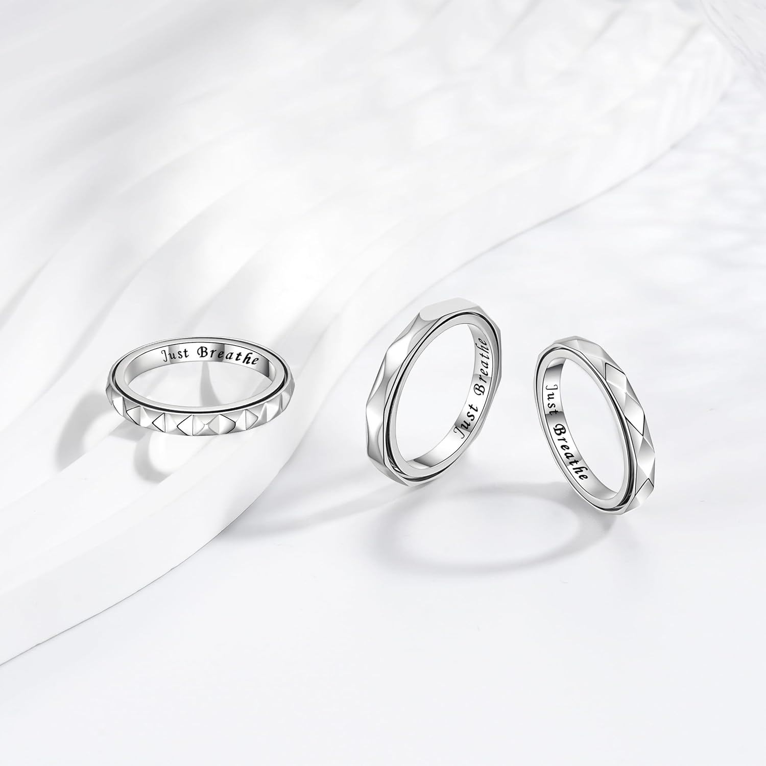 Anxiety Ring for Women: Geometric Sterling Silver Fidget Jewelry Polished Spinner Band Rings 3mm Stackable Rhombus Spinning Rings Anti Stress Relieving Jewelry Gifts