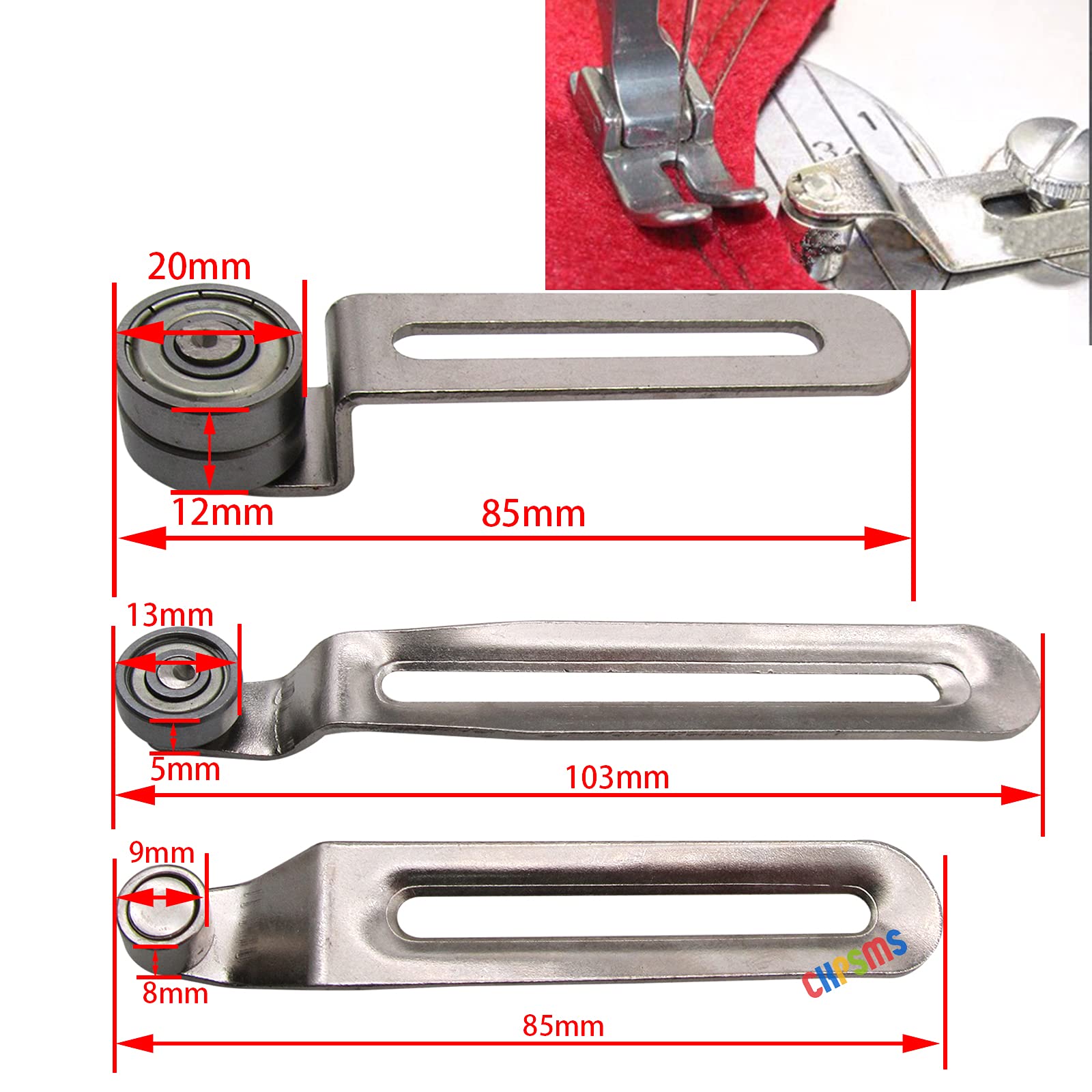 CKPSMS Brand -Roller Guide Gauge for Industrial Single/Double Needle/Walking Foot Sewing Machines (3SET (A+B+C))