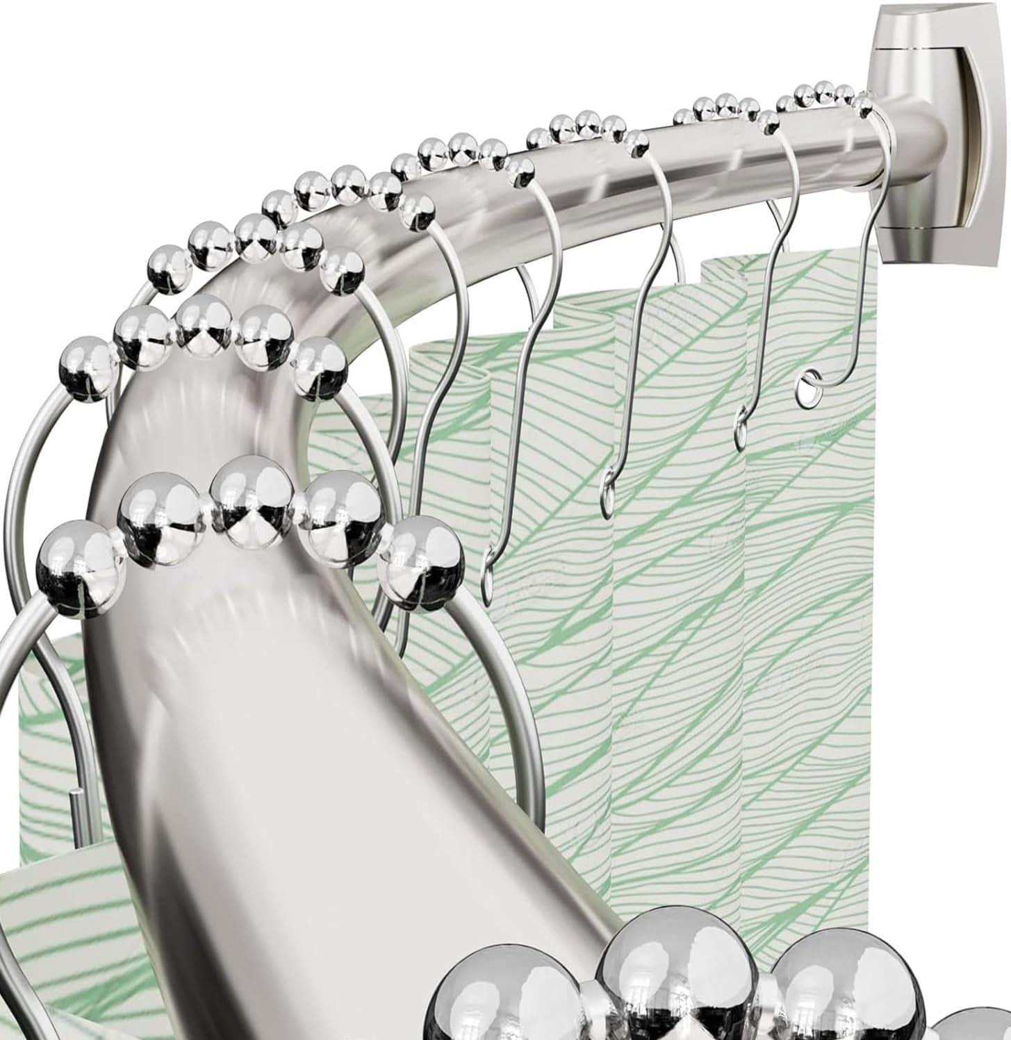 Curved Shower Curtain Rod for Bathroom, 40-72 Inches Adjustable Curved Shower Rod, 0.9MM Rustproof Shower Curtain Rod with Rotating Brackets for Extra Shower Space, Need To Drill, Brush Nickel