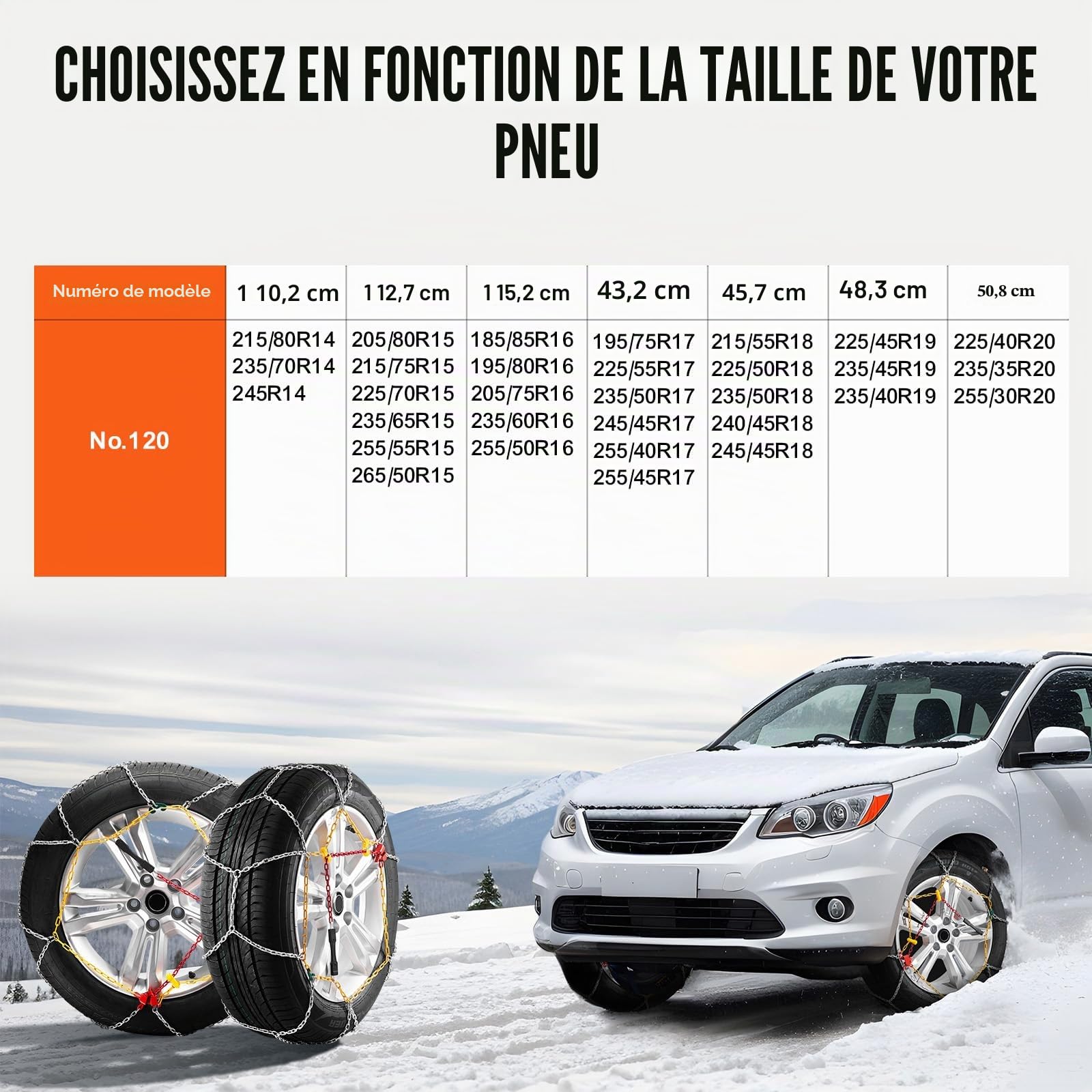 VEVOR Chaînes à Neige en Acier Allié au Manganèse, Chaînes de Pneus Antidérapantes, Compatible avec Pneu 225/70-15, 235/60-16, 235/50-18, 245/45-18, 245/45-17, pour Voitures, Camions SUV, Pickup