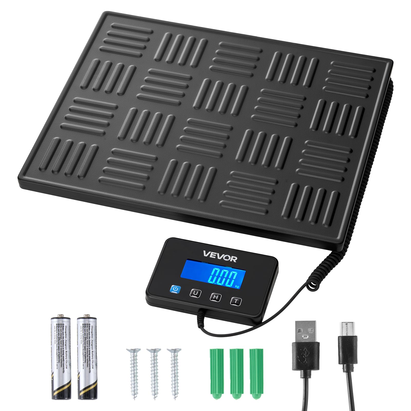 VEVOR Báscula Digital para Paquetes, 20/100 g, Doble Precisión, Plataforma de 300 kg con Función de Tara/Retención y Pantalla LCD, para Paquetes, Envíos y Equipaje, con Batería y Cable de Carga