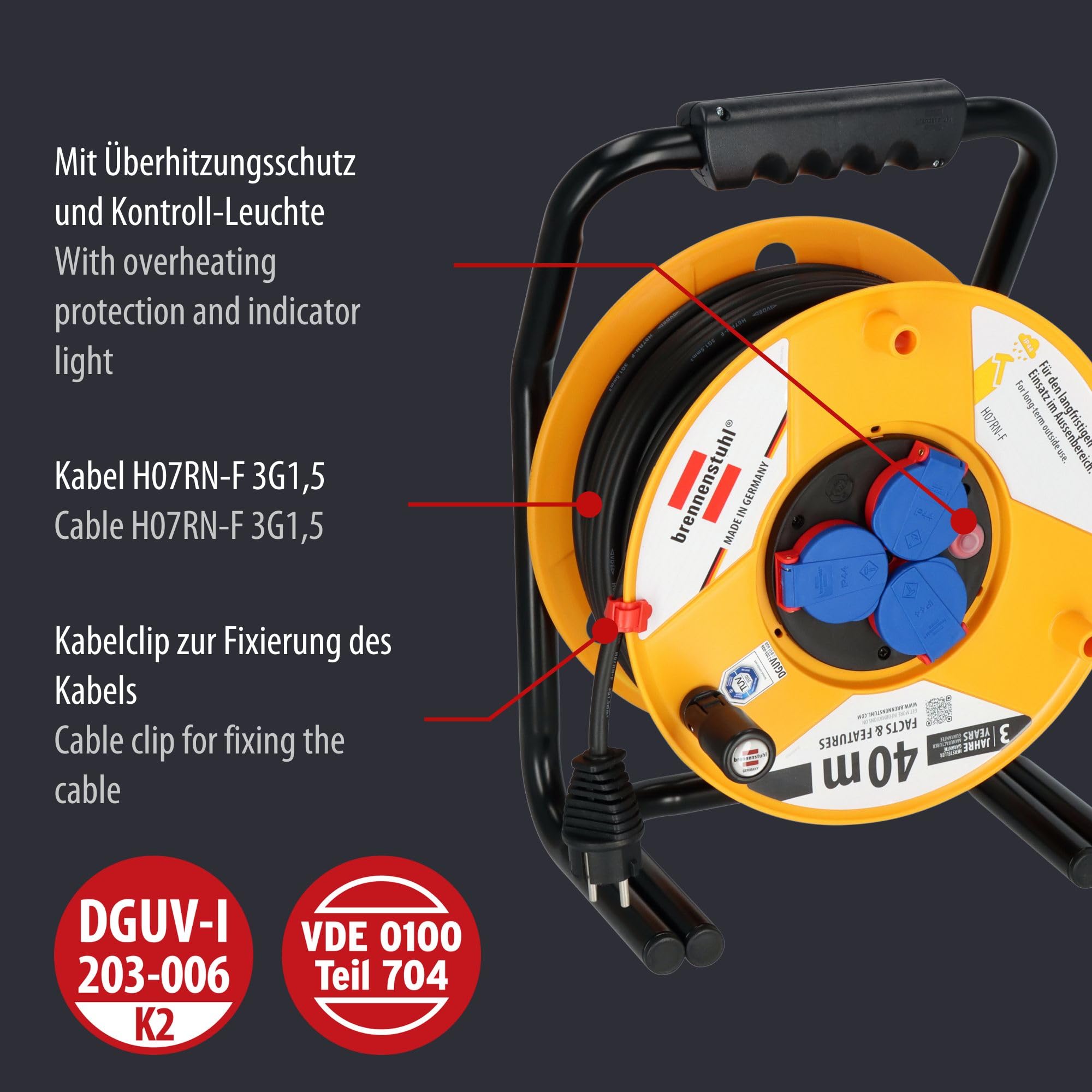 Brennenstuhl, 1318930, Avvolgicavo Brobusta, IP 44, 40 m, H07RN-F 3G1,5