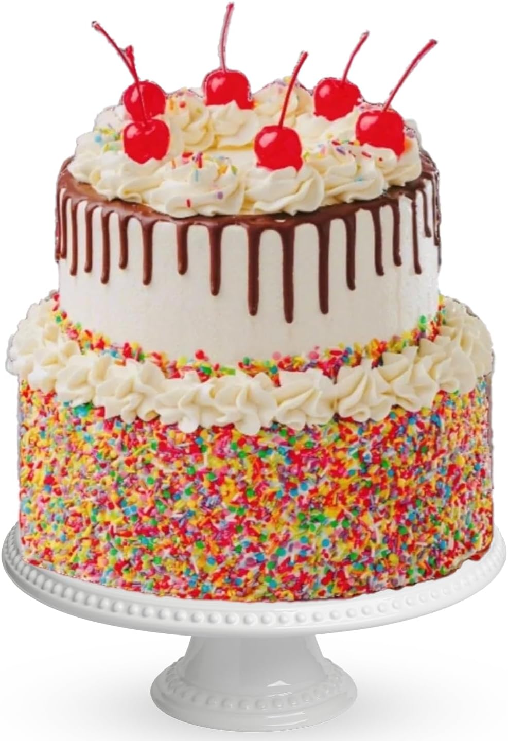 Ice Cream Sundae Birthday Cake 8" 2 Tier – Fresh Cakes For Delivery - Chocolate Ganache Drip, Sprinkles & Cherry – Fresh Cream & Strawberry Compote Filling – Serves 20-24