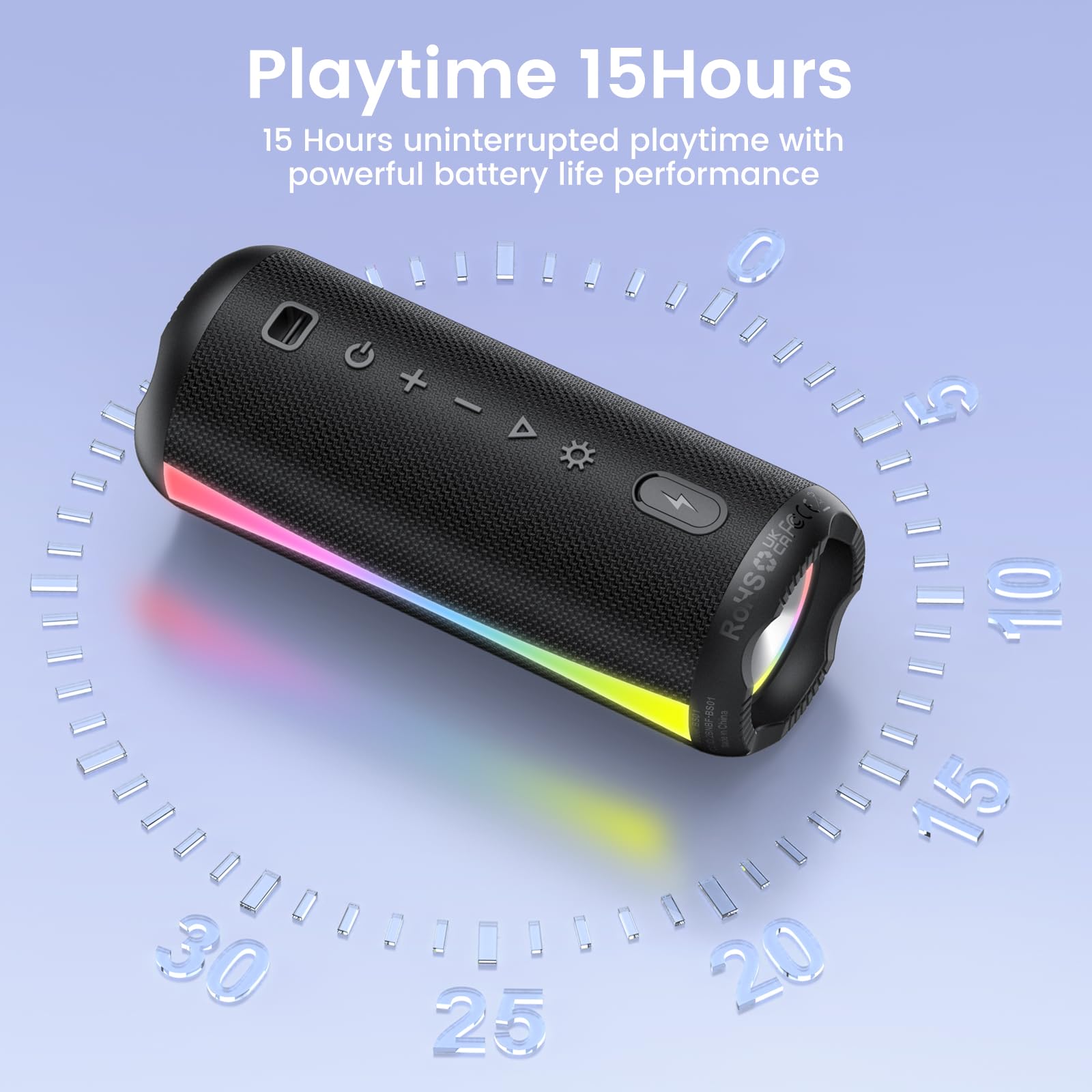 Xuevcn Altavoz Bluetooth Portátil Con Luces LED Intermitentes De Colores, Resistencia Al Agua IP7 Y Batería De 15 Horas – Emparejamiento Estéreo TWS