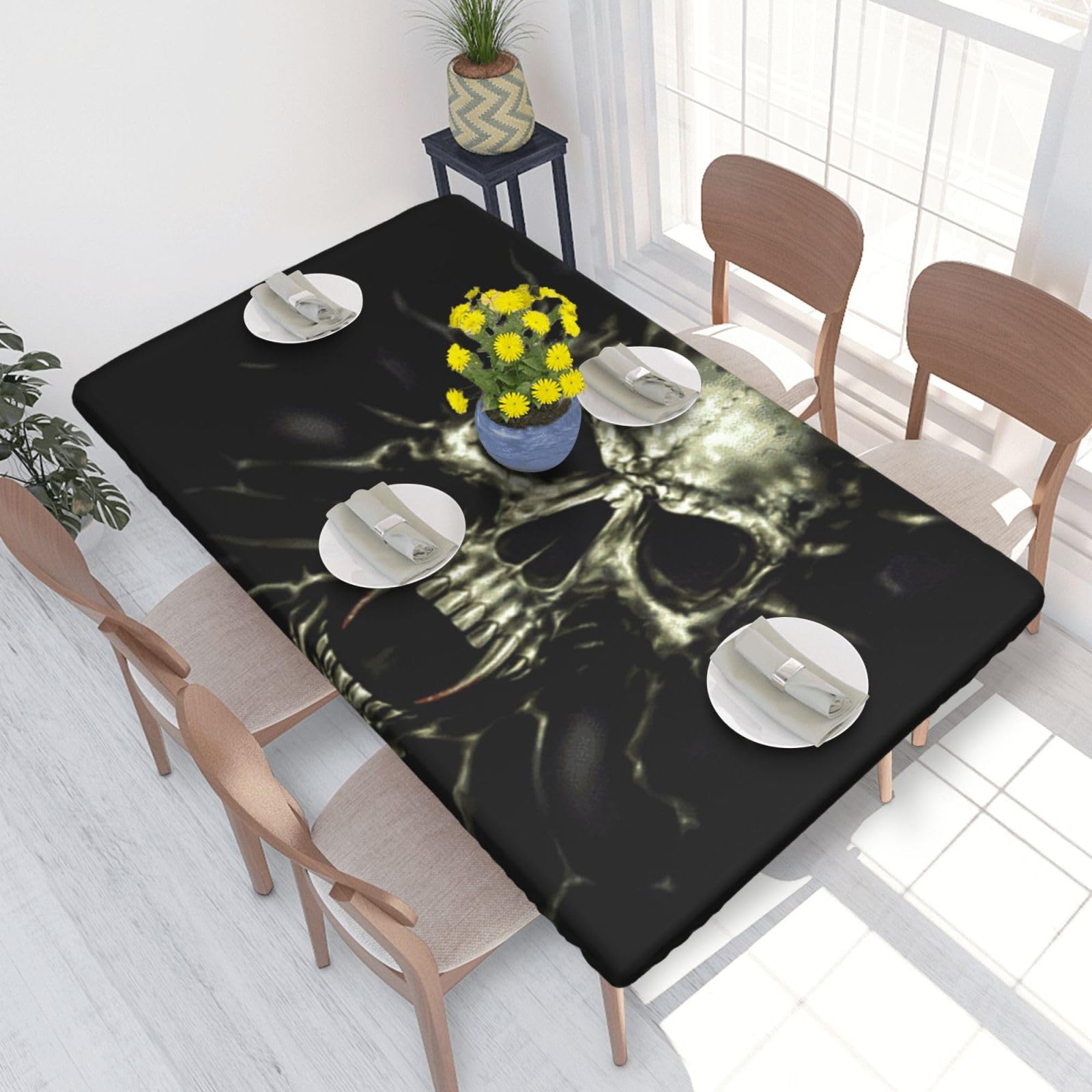 BNVSADC Scary skull Printed 4FT Tablecloth 122x76 CM Polyester Kitchen Water Resistant Table Cloth Dining Table Decoration Table Covers