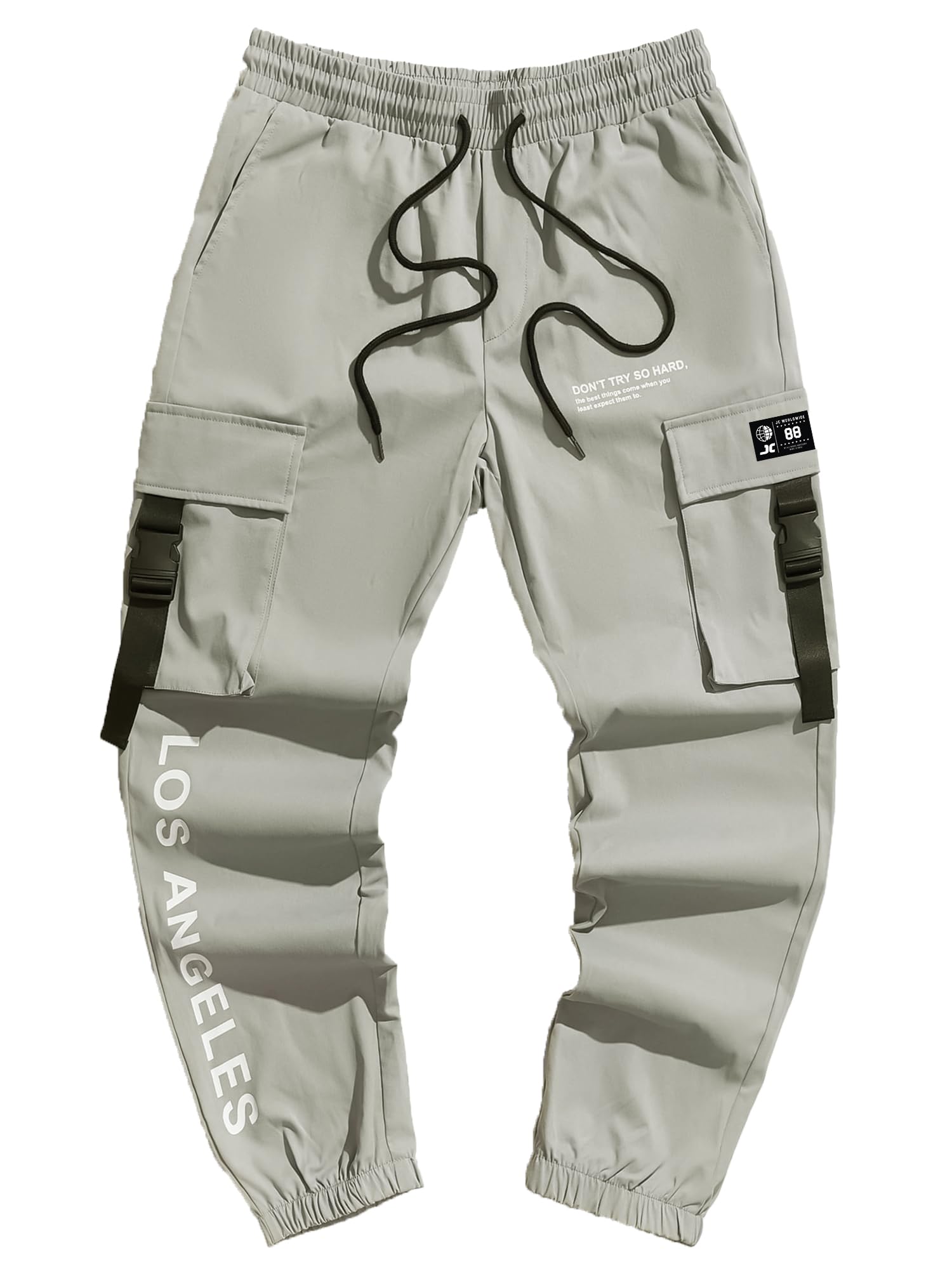 Jump Cuts Mens Printed Light Grey Polyester Slim Fit Carge Pant