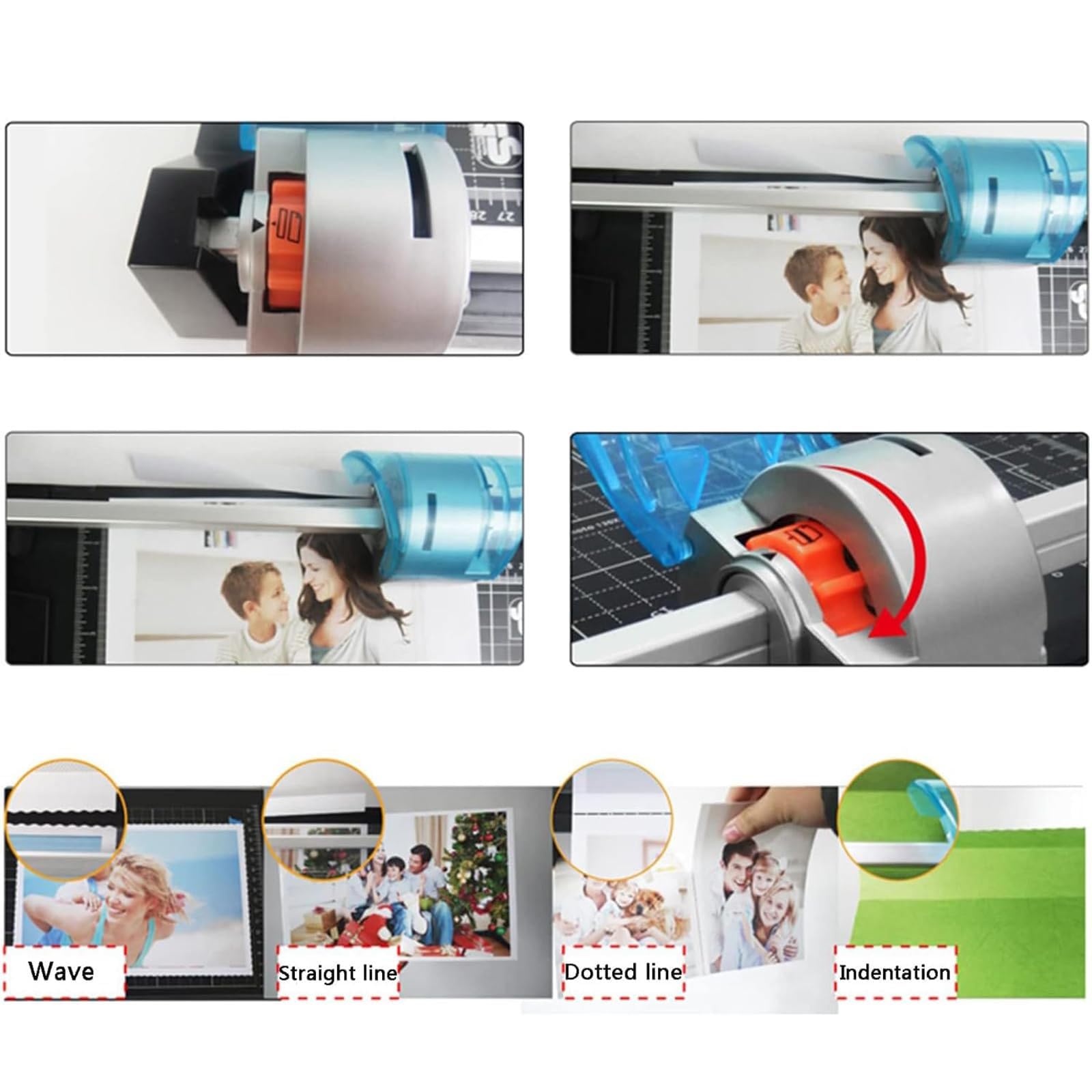 Taglierina rotativa resistente, tagliacarte manuale A4 per linee dritte/ondulate/punteggiate/pieghe, perfetto per carta fotografica, film, carta da ufficio, PVC