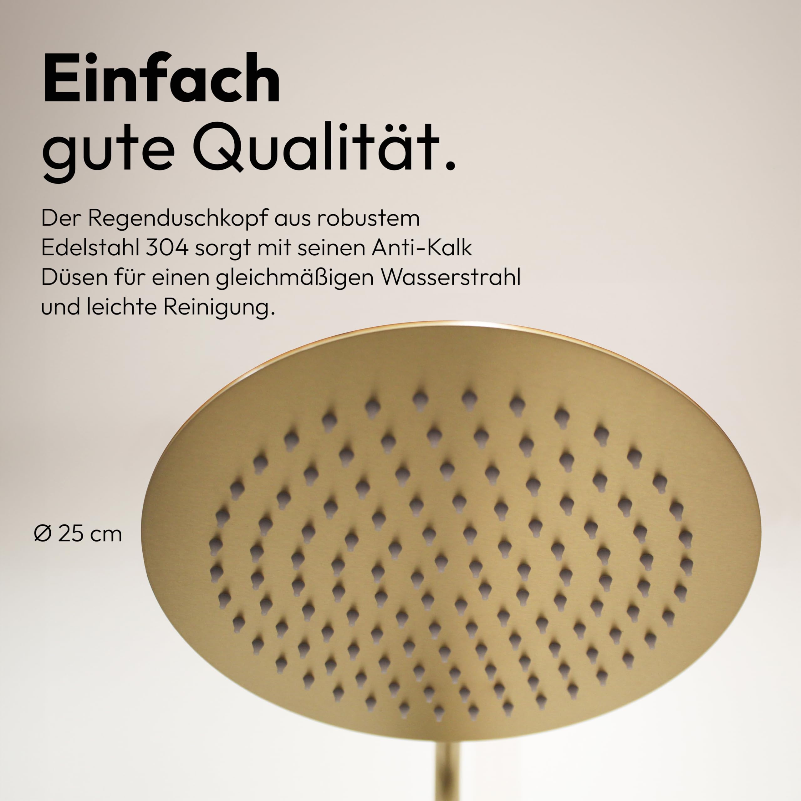 Marwell Duschsäule Gold gebürstet mit mechanischer Armatur – Duschsystem mit Messing Handbrause, verstellbarer Duschstange 880–1180 mm, flexiblem Brauseschlauch, Regendusche