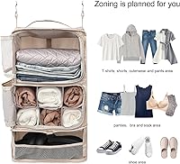 Vista 4 de TABITORA Estantes colgantes portátiles de viaje, organizador de armario, organizador de equipaje y almacenamiento con compartimento invisible