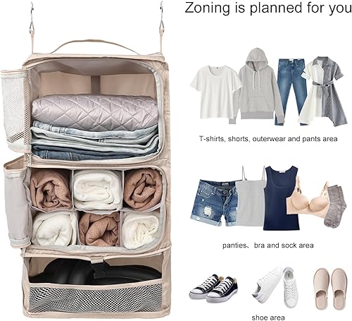 Miniatura 4 de TABITORA Estantes colgantes portátiles de viaje, organizador de armario, organizador de equipaje y almacenamiento con compartimento invisible