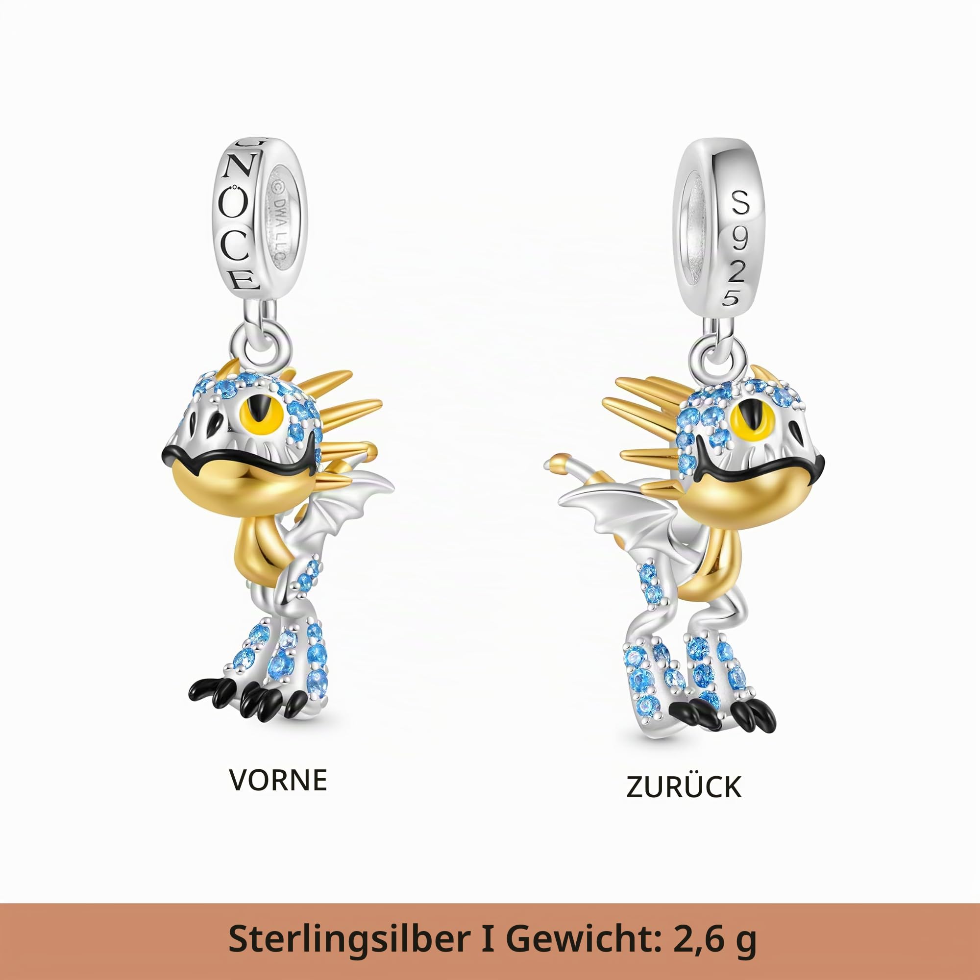 GNOCE How to Train Your Dragon Charm Anhänger Tödlicher Nadder Drache Anhänger S925 Sterling Silber Charm Perlen für Armband Halskette Schmuck Geschenk für Fans