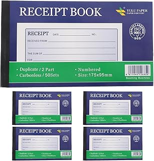 Cabilock Bloc de 5 reçus, carnet de factures en 2 exemplaires pour la gestion des commandes, formulaires de factures de vente au détail, livre de caisse, fournitures pour petites entreprises