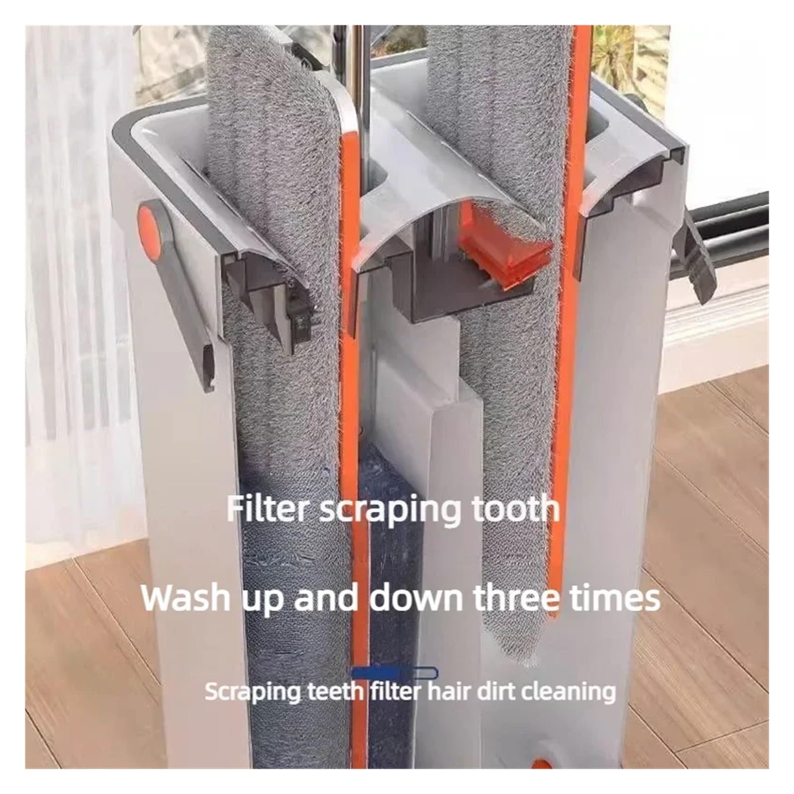 Fregona giratoria de 360 ​​grados con manos libres, sistema de limpieza de pisos planos de 33 cm con cubo, herramienta de limpieza fácil de microfibra lavable for el hogar(Bucket-mop-2 cloth)