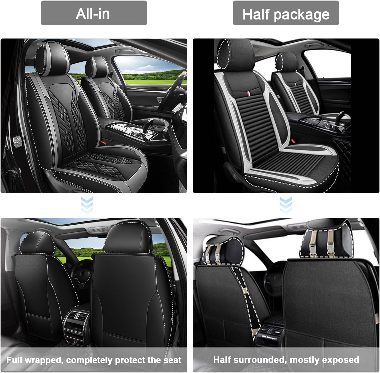 Front Seat Covers Fit for GMC Canyon 2015-2025 Waterproof Faux Leather Car Seat Cover Compatible with Airbag (Black & Grey)